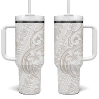 Hawaii Plumeria Lokelani Pikake Lei Tumbler With Handle Sandy Beige Polynesian Tattoo LT9 One Size: 40 oz Beige - Polynesian Pride