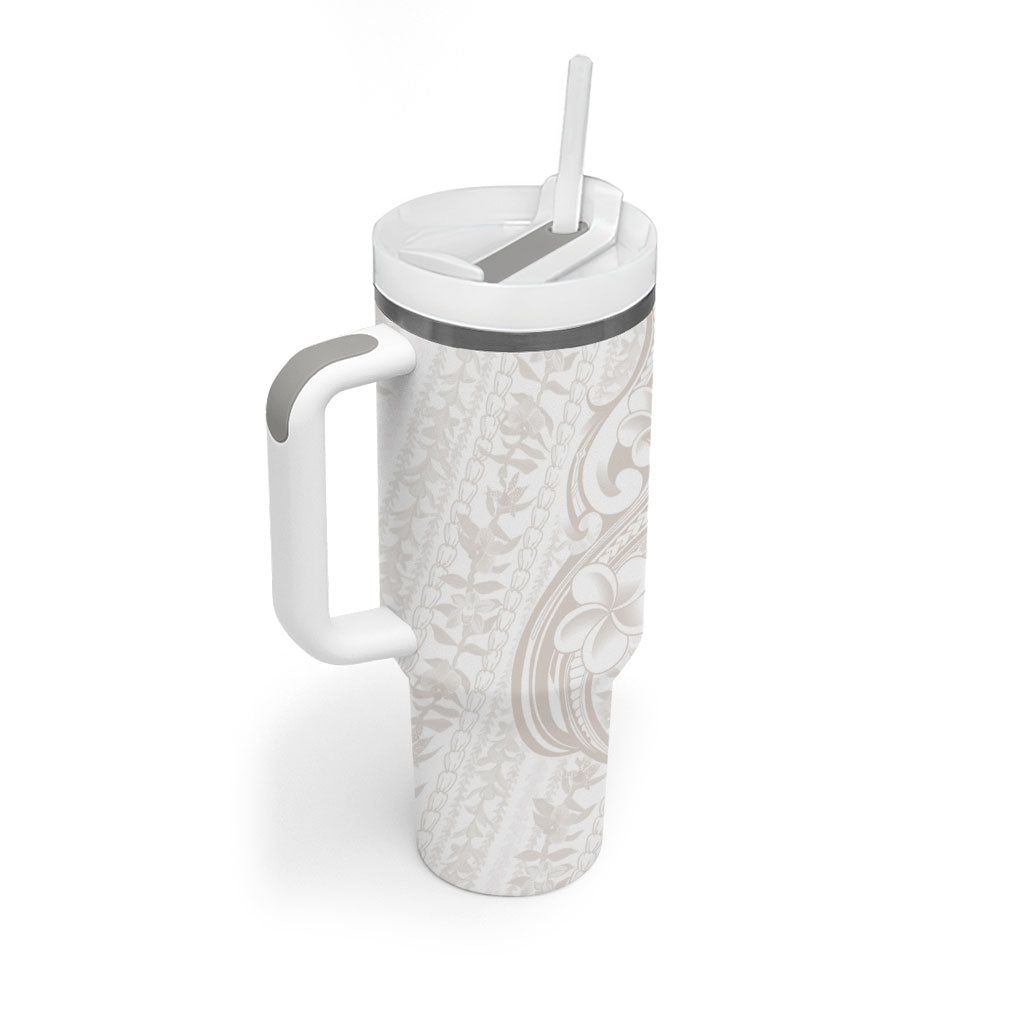 Hawaii Plumeria Lokelani Pikake Lei Tumbler With Handle Sandy Beige Polynesian Tattoo LT9 - Polynesian Pride