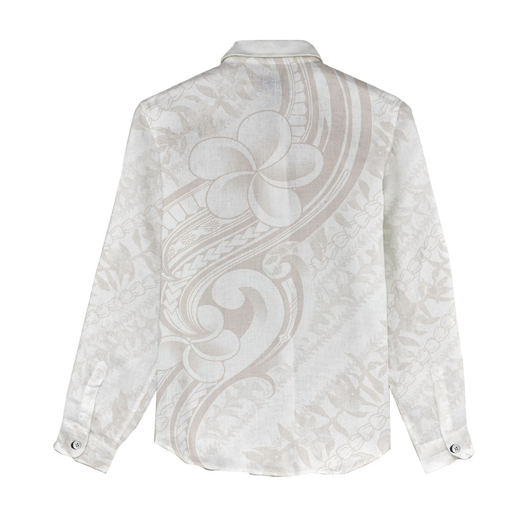 Hawaii Plumeria Lokelani Pikake Lei Women Casual Shirt Sandy Beige Polynesian Tattoo