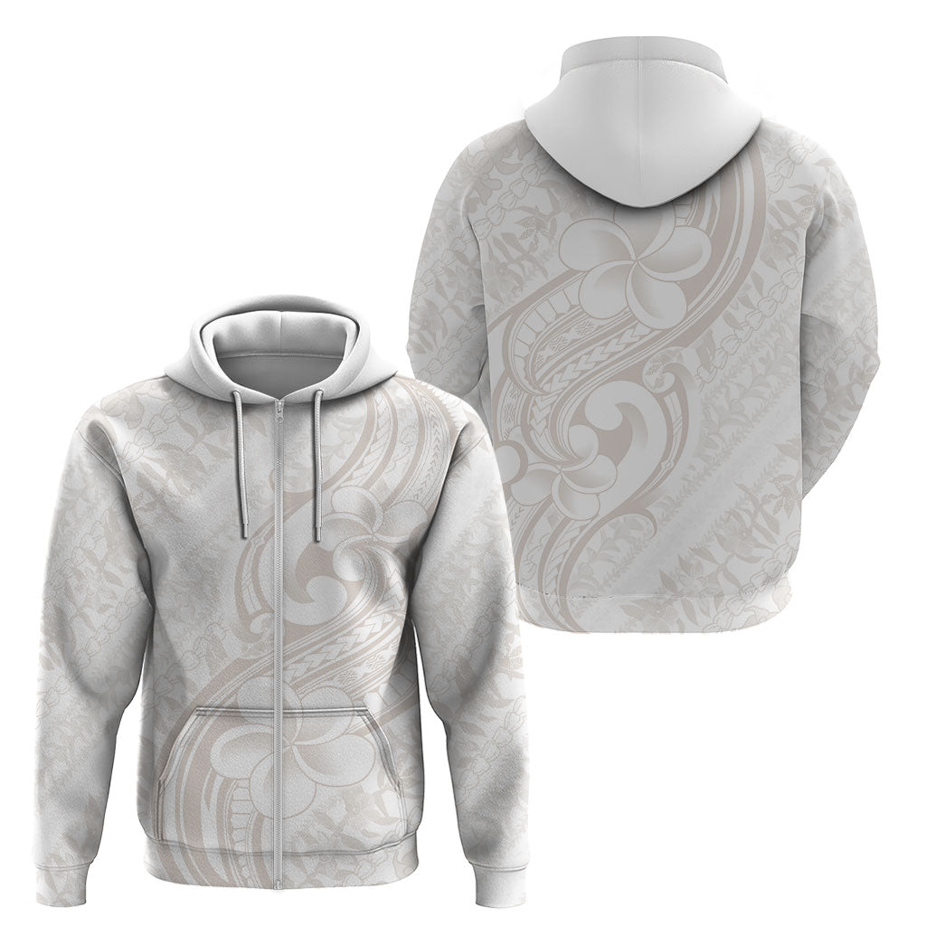 Hawaii Plumeria Lokelani Pikake Lei Zip Hoodie Sandy Beige Polynesian Tattoo LT9 - Polynesian Pride