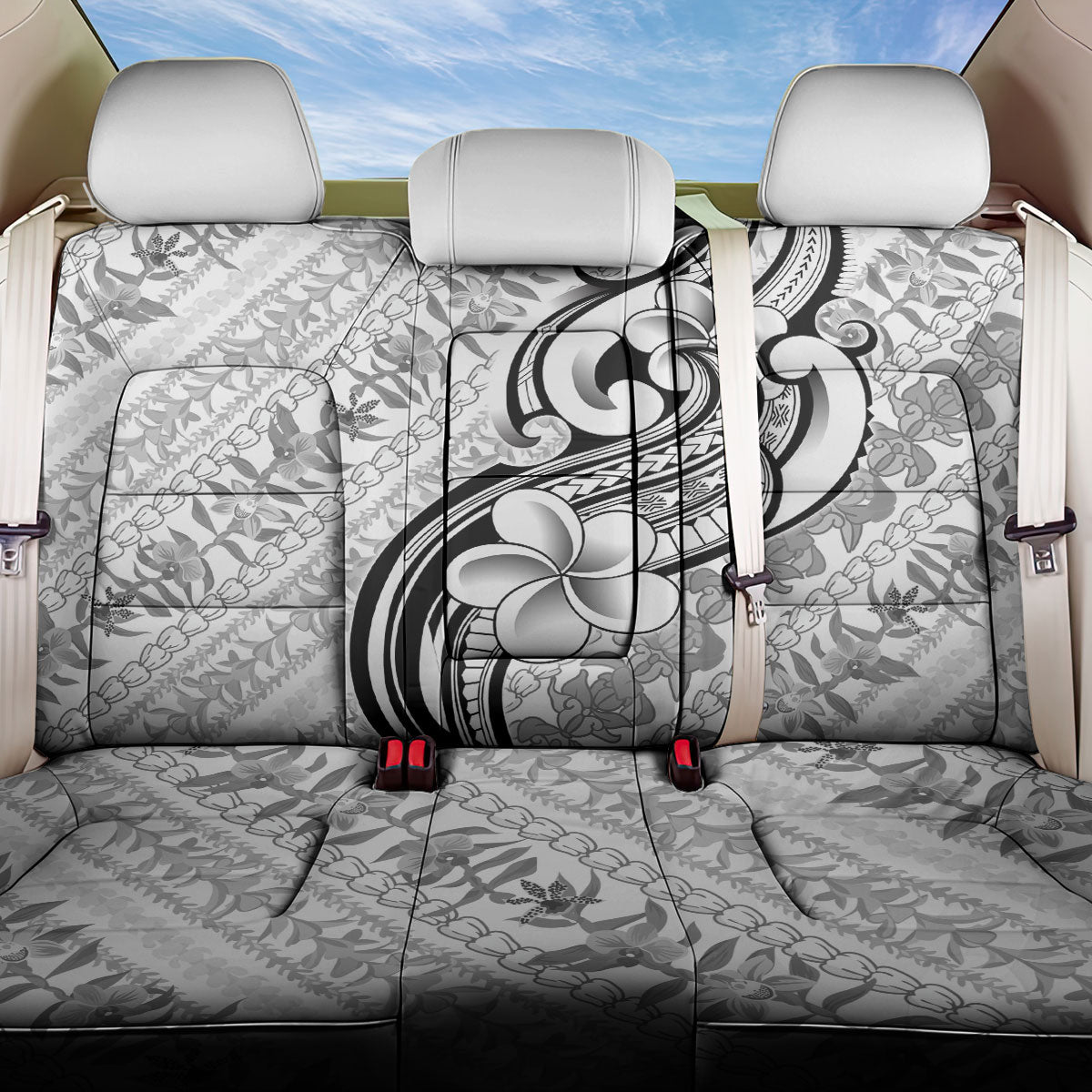 Hawaii Plumeria Lokelani Pikake Lei Back Car Seat Cover Ele'ele Polynesian Tattoo LT9 One Size Black - Polynesian Pride