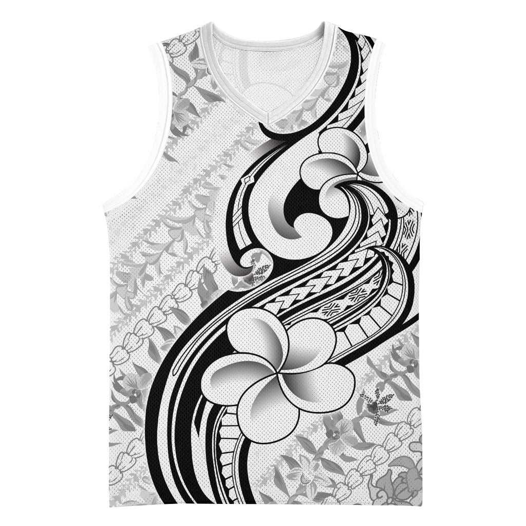 Hawaii Plumeria Lokelani Pikake Lei Basketball Jersey Ele'ele Polynesian Tattoo LT9 Unisex Black - Polynesian Pride