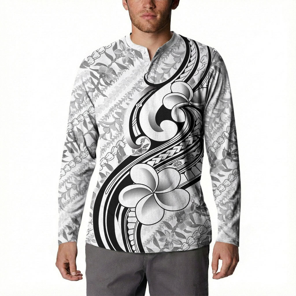 Hawaii Plumeria Lokelani Pikake Lei Button Sweatshirt Ele'ele Polynesian Tattoo