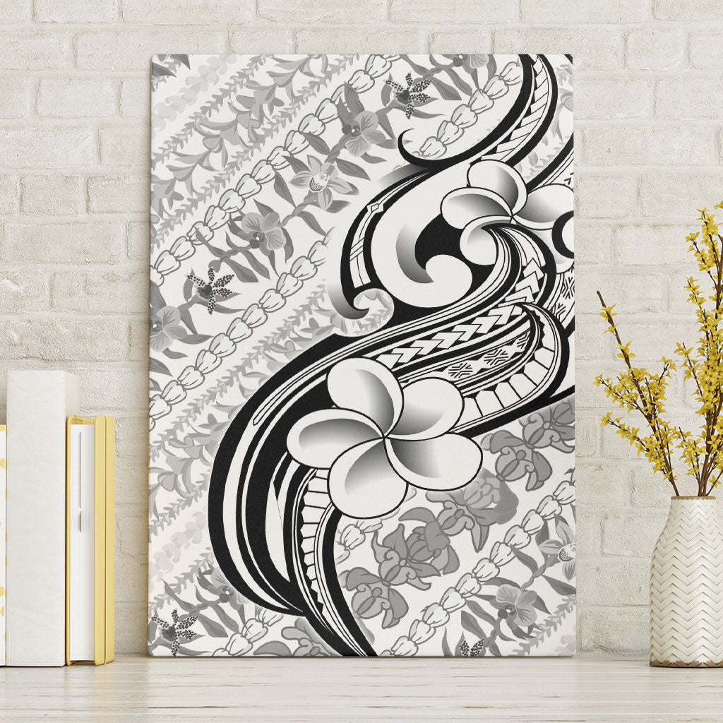 Hawaii Plumeria Lokelani Pikake Lei Canvas Wall Art Ele'ele Polynesian Tattoo LT9 Without Frame Black - Polynesian Pride