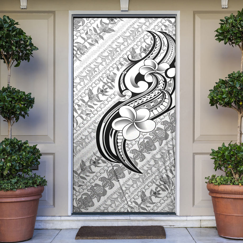 Hawaii Plumeria Lokelani Pikake Lei Door Cover Ele'ele Polynesian Tattoo LT9 Black - Polynesian Pride