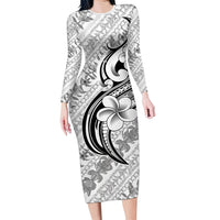 Hawaii Plumeria Lokelani Pikake Lei Family Matching Long Sleeve Bodycon Dress and Hawaiian Shirt Ele'ele Polynesian Tattoo