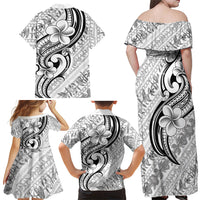 Hawaii Plumeria Lokelani Pikake Lei Family Matching Off Shoulder Maxi Dress and Hawaiian Shirt Ele'ele Polynesian Tattoo