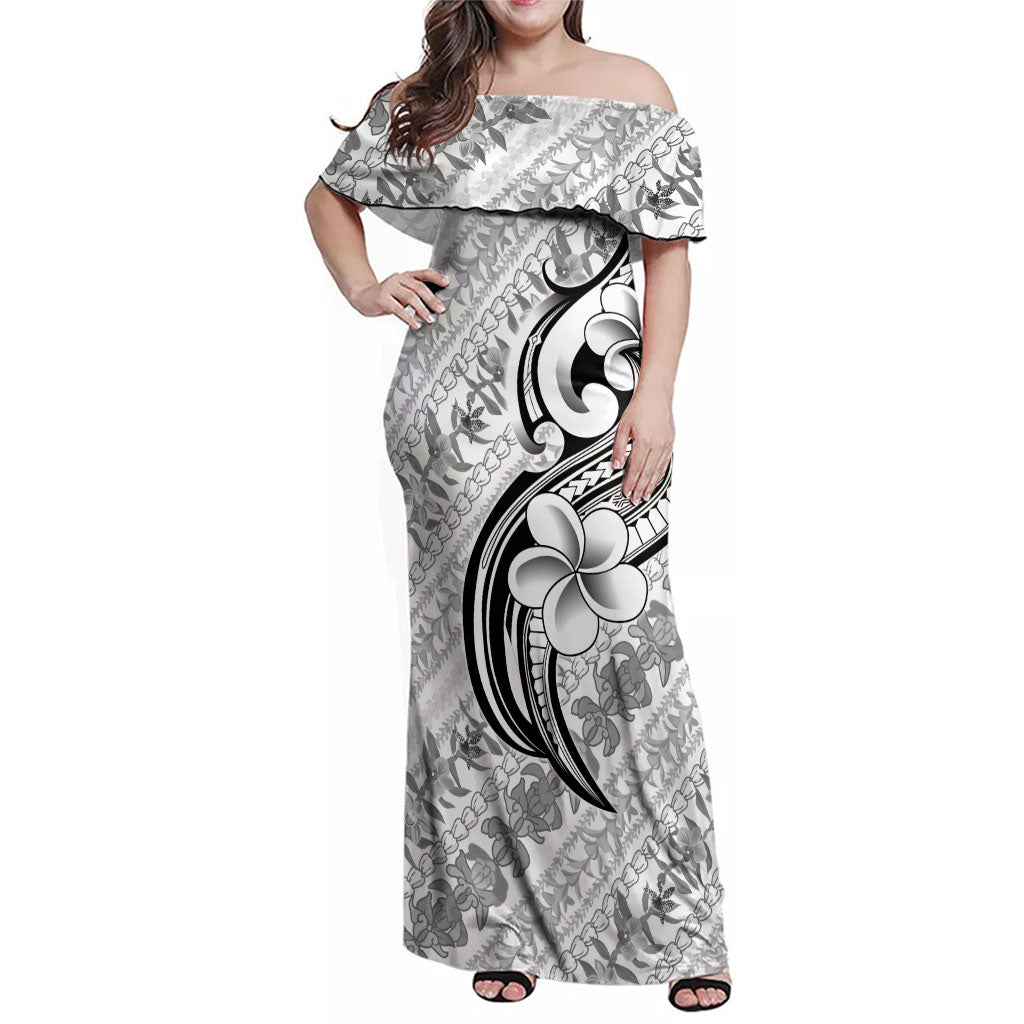 Hawaii Plumeria Lokelani Pikake Lei Family Matching Off Shoulder Maxi Dress and Hawaiian Shirt Ele'ele Polynesian Tattoo