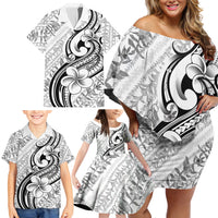 Hawaii Plumeria Lokelani Pikake Lei Family Matching Off Shoulder Short Dress and Hawaiian Shirt Ele'ele Polynesian Tattoo
