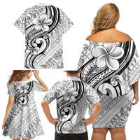 Hawaii Plumeria Lokelani Pikake Lei Family Matching Off Shoulder Short Dress and Hawaiian Shirt Ele'ele Polynesian Tattoo