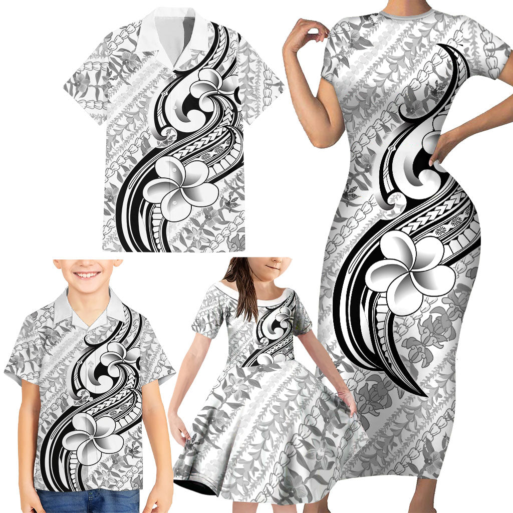 Hawaii Plumeria Lokelani Pikake Lei Family Matching Short Sleeve Bodycon Dress and Hawaiian Shirt Ele'ele Polynesian Tattoo LT9 - Polynesian Pride