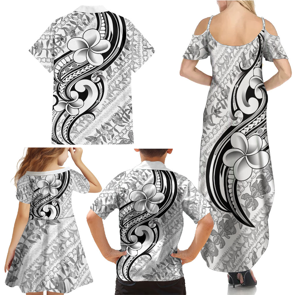 Hawaii Plumeria Lokelani Pikake Lei Family Matching Summer Maxi Dress and Hawaiian Shirt Ele'ele Polynesian Tattoo