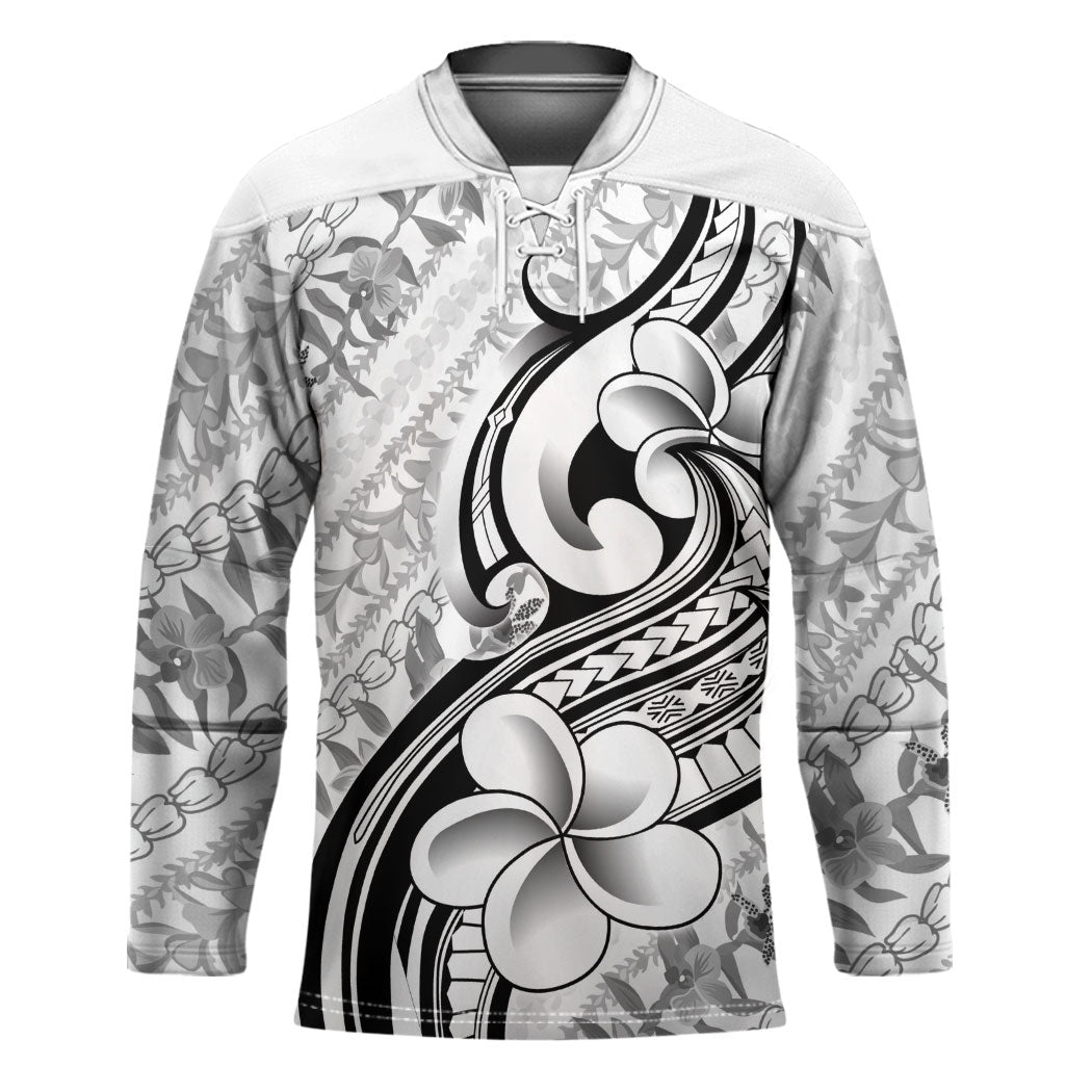 Hawaii Plumeria Lokelani Pikake Lei Hockey Jersey Ele'ele Polynesian Tattoo LT9 Unisex Black - Polynesian Pride