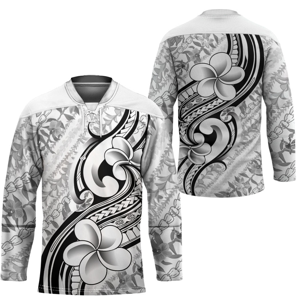 Hawaii Plumeria Lokelani Pikake Lei Hockey Jersey Ele'ele Polynesian Tattoo