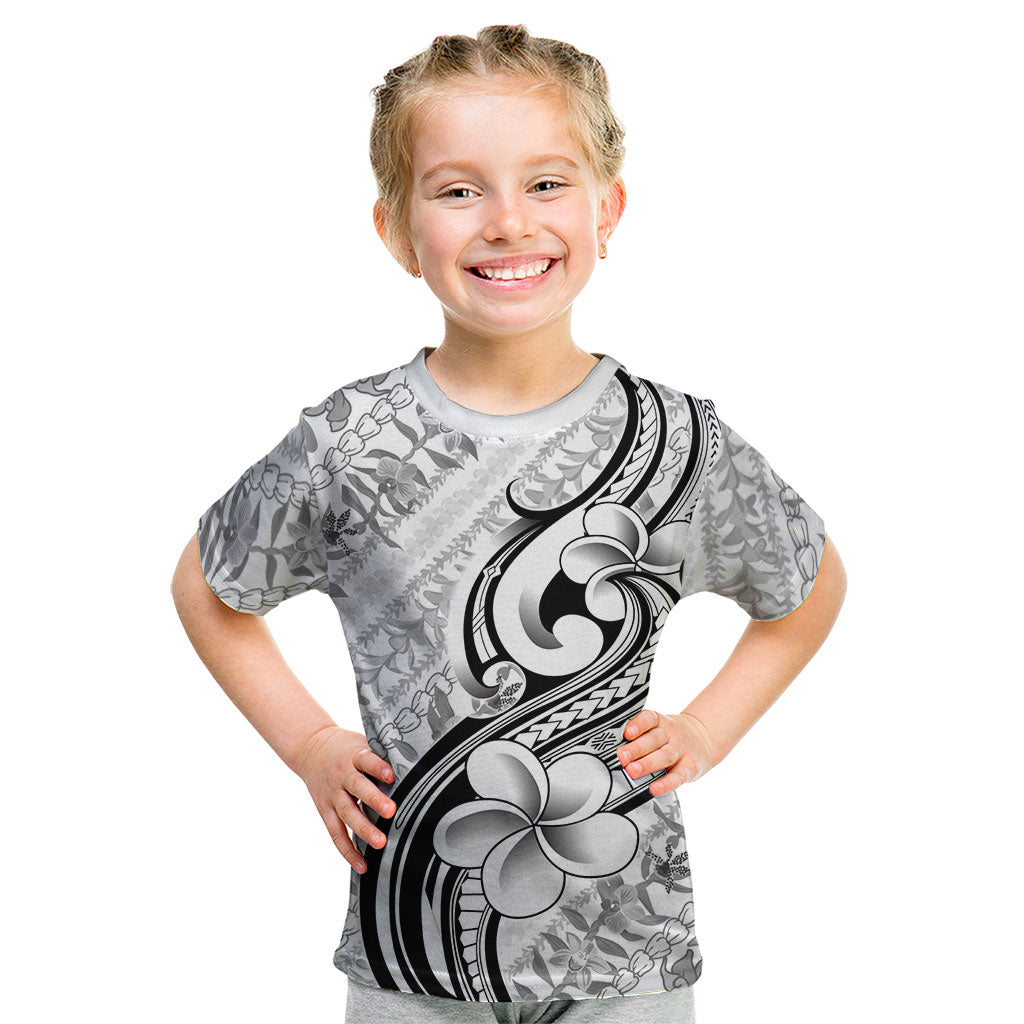 Hawaii Plumeria Lokelani Pikake Lei Kid T Shirt Ele'ele Polynesian Tattoo LT9 Black - Polynesian Pride
