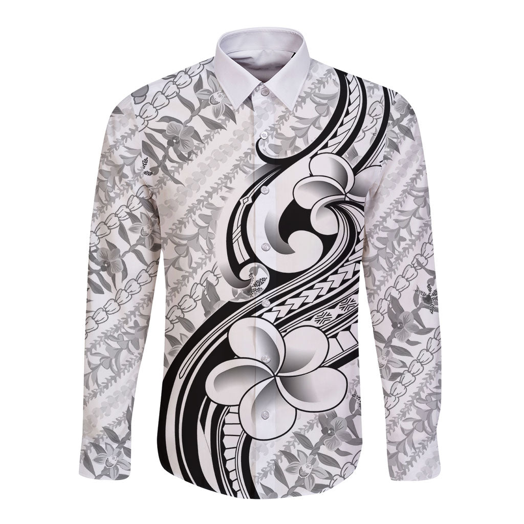 Hawaii Plumeria Lokelani Pikake Lei Long Sleeve Button Shirt Ele'ele Polynesian Tattoo