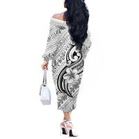 Hawaii Plumeria Lokelani Pikake Lei Off The Shoulder Long Sleeve Dress Ele'ele Polynesian Tattoo LT9 - Polynesian Pride