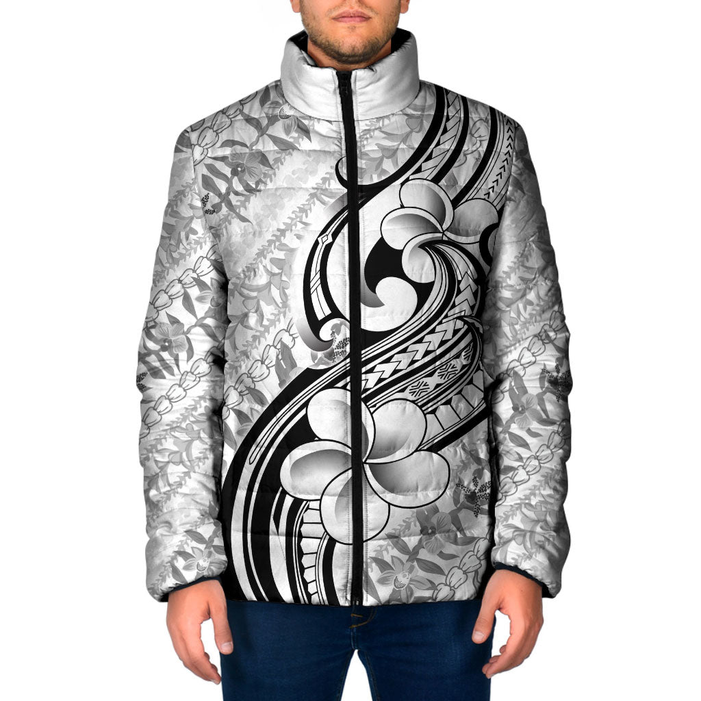 Hawaii Plumeria Lokelani Pikake Lei Padded Jacket Ele'ele Polynesian Tattoo LT9 Men Black - Polynesian Pride
