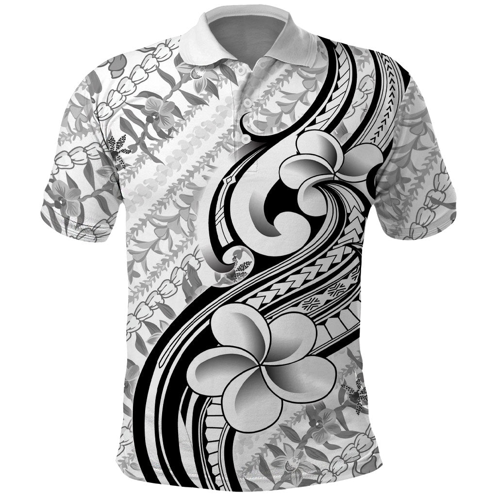 Hawaii Plumeria Lokelani Pikake Lei Polo Shirt Ele'ele Polynesian Tattoo LT9 Black - Polynesian Pride