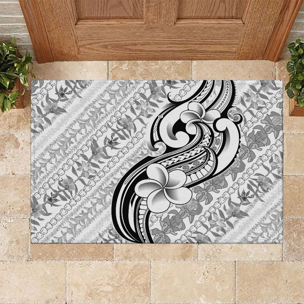 Hawaii Plumeria Lokelani Pikake Lei Rubber Doormat Ele'ele Polynesian Tattoo LT9 Black - Polynesian Pride