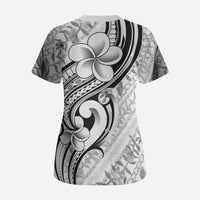 Hawaii Plumeria Lokelani Pikake Lei Scrub Top Ele'ele Polynesian Tattoo