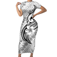 Hawaii Plumeria Lokelani Pikake Lei Short Sleeve Bodycon Dress Ele'ele Polynesian Tattoo