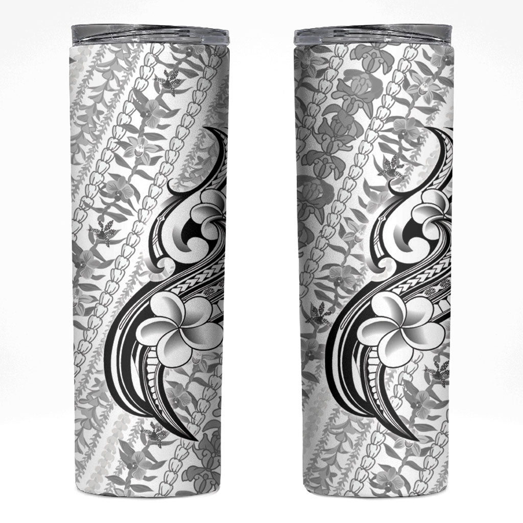 Hawaii Plumeria Lokelani Pikake Lei Skinny Tumbler Ele'ele Polynesian Tattoo LT9 Black - Polynesian Pride
