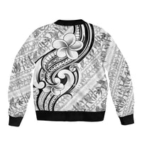Hawaii Plumeria Lokelani Pikake Lei Sleeve Zip Bomber Jacket Ele'ele Polynesian Tattoo
