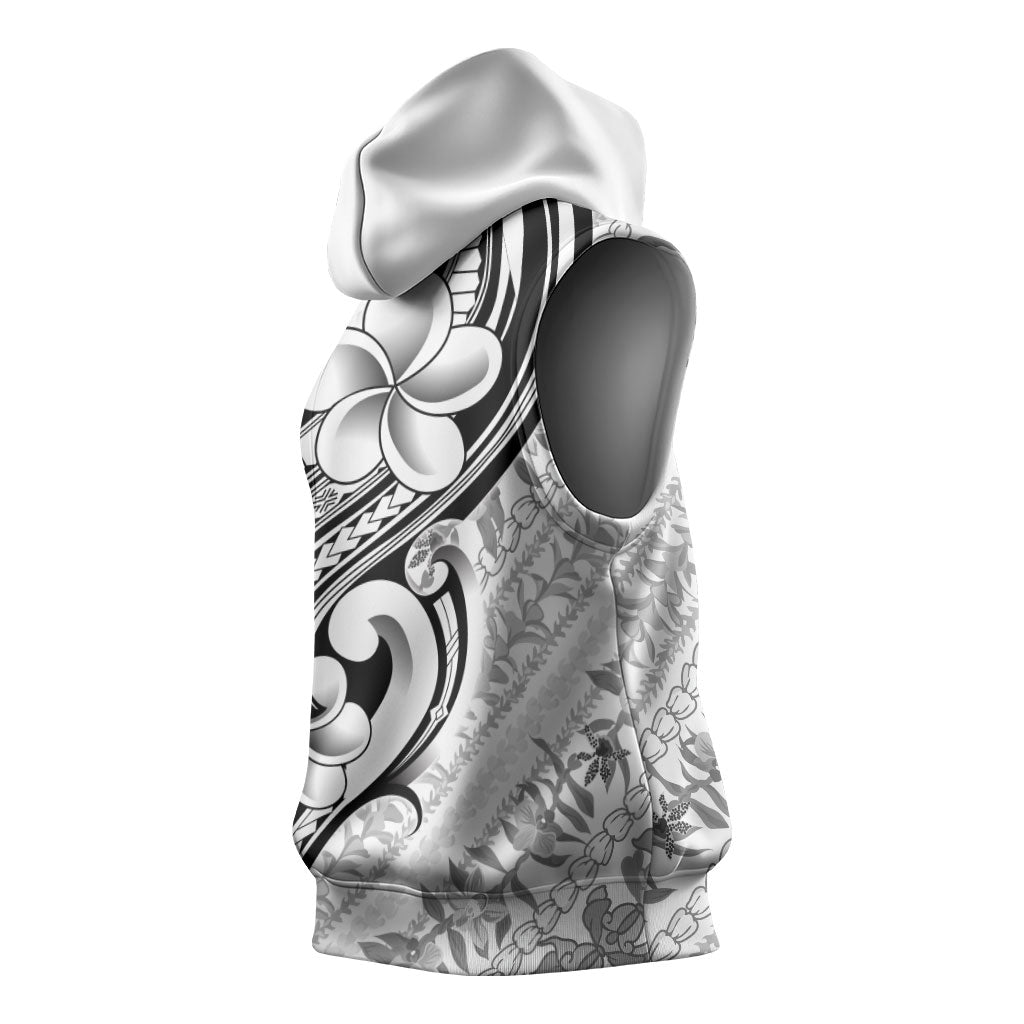 Hawaii Plumeria Lokelani Pikake Lei Sleeveless Hoodie Ele'ele Polynesian Tattoo LT9 - Polynesian Pride