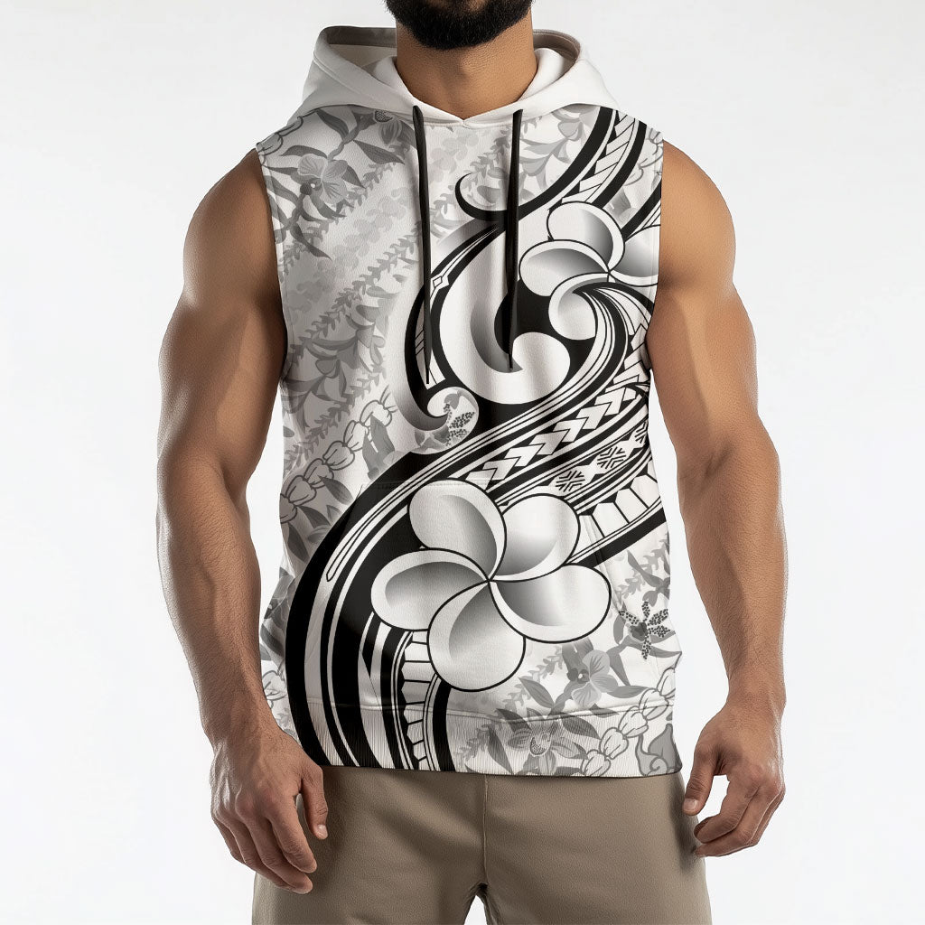 Hawaii Plumeria Lokelani Pikake Lei Sleeveless Hoodie Ele'ele Polynesian Tattoo LT9 - Polynesian Pride