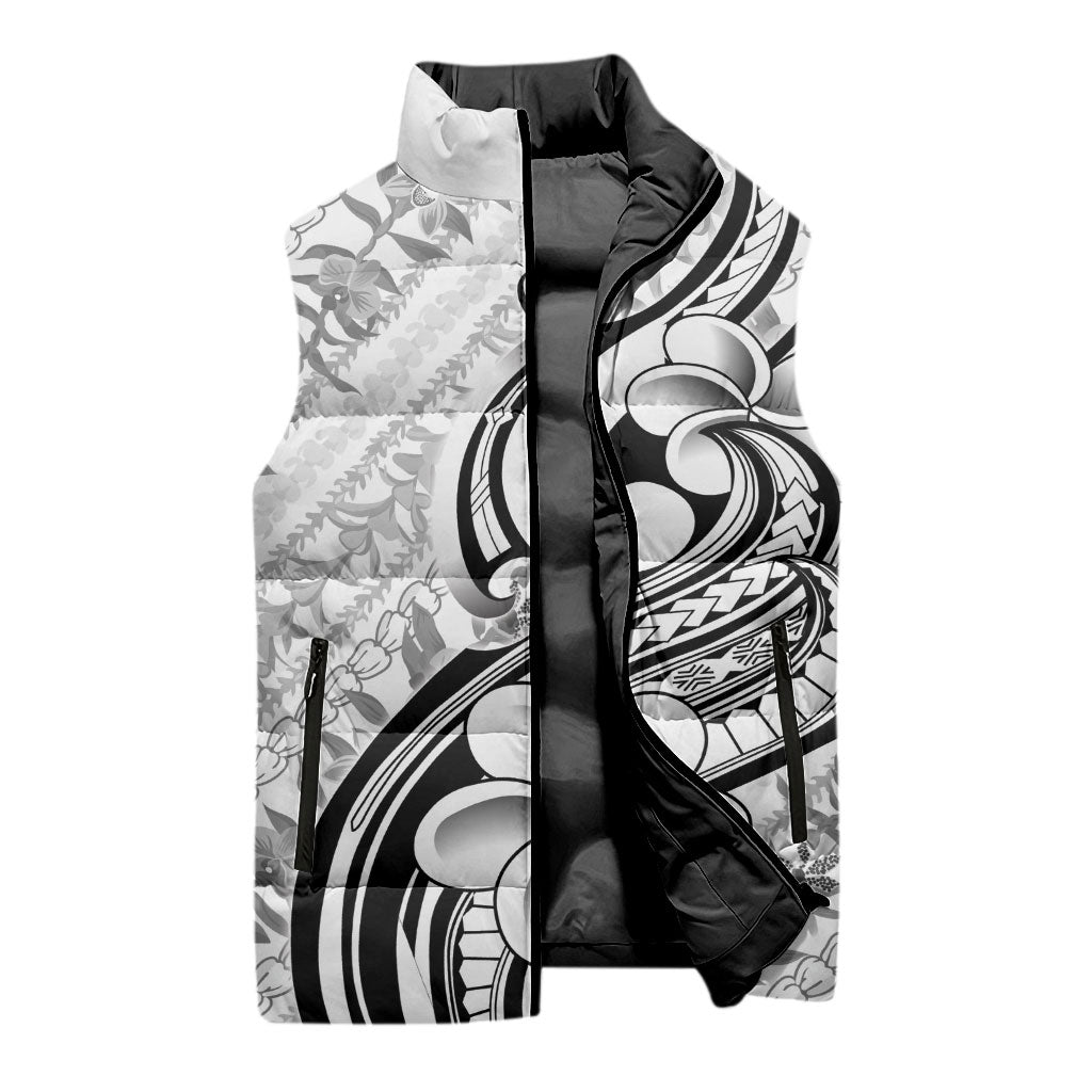 Hawaii Plumeria Lokelani Pikake Lei Sleeveless Puffer Jacket Ele'ele Polynesian Tattoo LT9 - Polynesian Pride