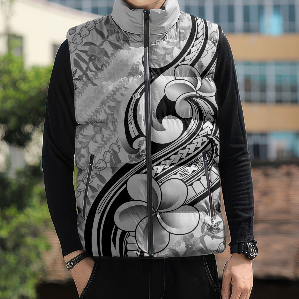 Hawaii Plumeria Lokelani Pikake Lei Sleeveless Puffer Jacket Ele'ele Polynesian Tattoo LT9 - Polynesian Pride
