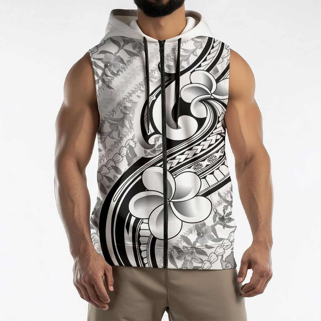 Hawaii Plumeria Lokelani Pikake Lei Sleeveless Zip Hoodie Ele'ele Polynesian Tattoo LT9 - Polynesian Pride