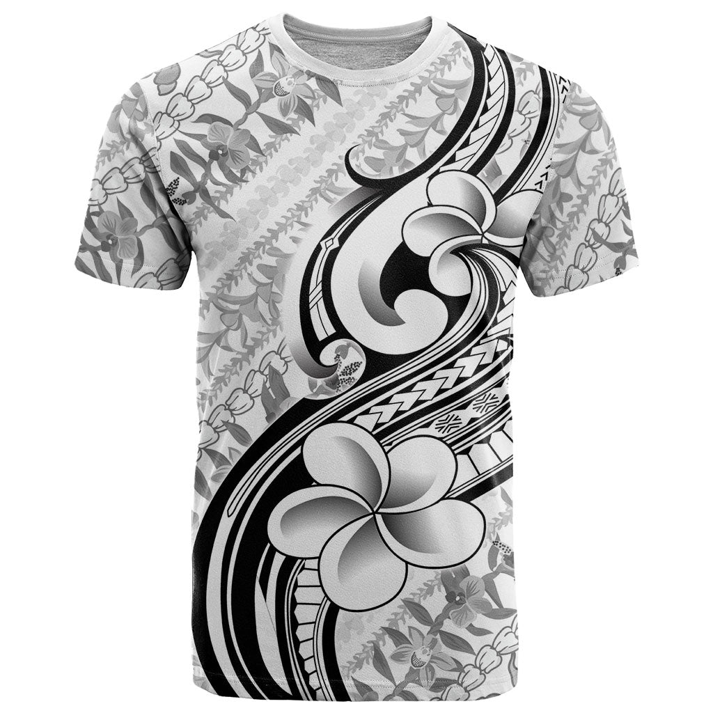 Hawaii Plumeria Lokelani Pikake Lei T Shirt Ele'ele Polynesian Tattoo LT9 Black - Polynesian Pride