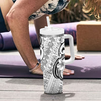 Hawaii Plumeria Lokelani Pikake Lei Tumbler With Handle Ele'ele Polynesian Tattoo