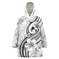 Hawaii Plumeria Lokelani Pikake Lei Wearable Blanket Hoodie Ele'ele Polynesian Tattoo LT9 One Size Black - Polynesian Pride