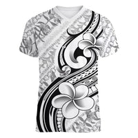 Hawaii Plumeria Lokelani Pikake Lei Women V-Neck T-Shirt Ele'ele Polynesian Tattoo