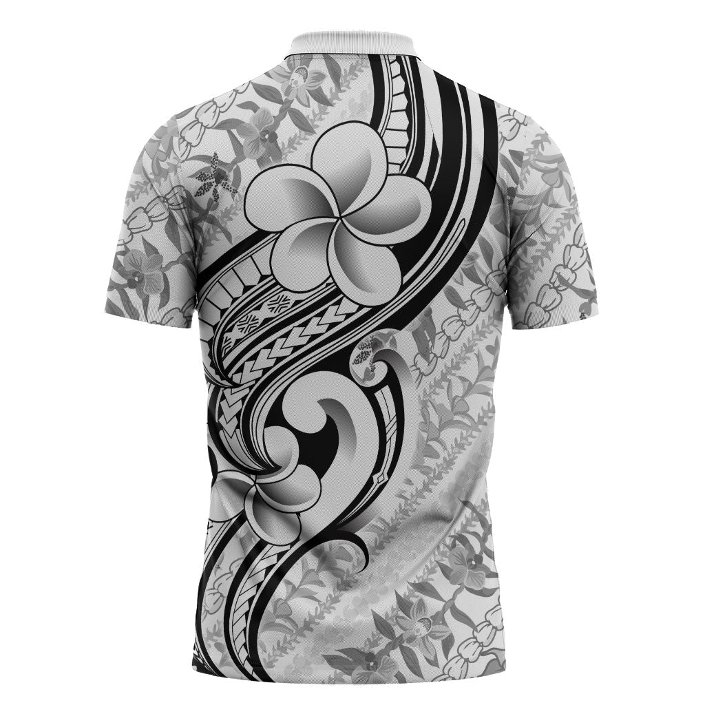Hawaii Plumeria Lokelani Pikake Lei Zipper Polo Shirt Ele'ele Polynesian Tattoo