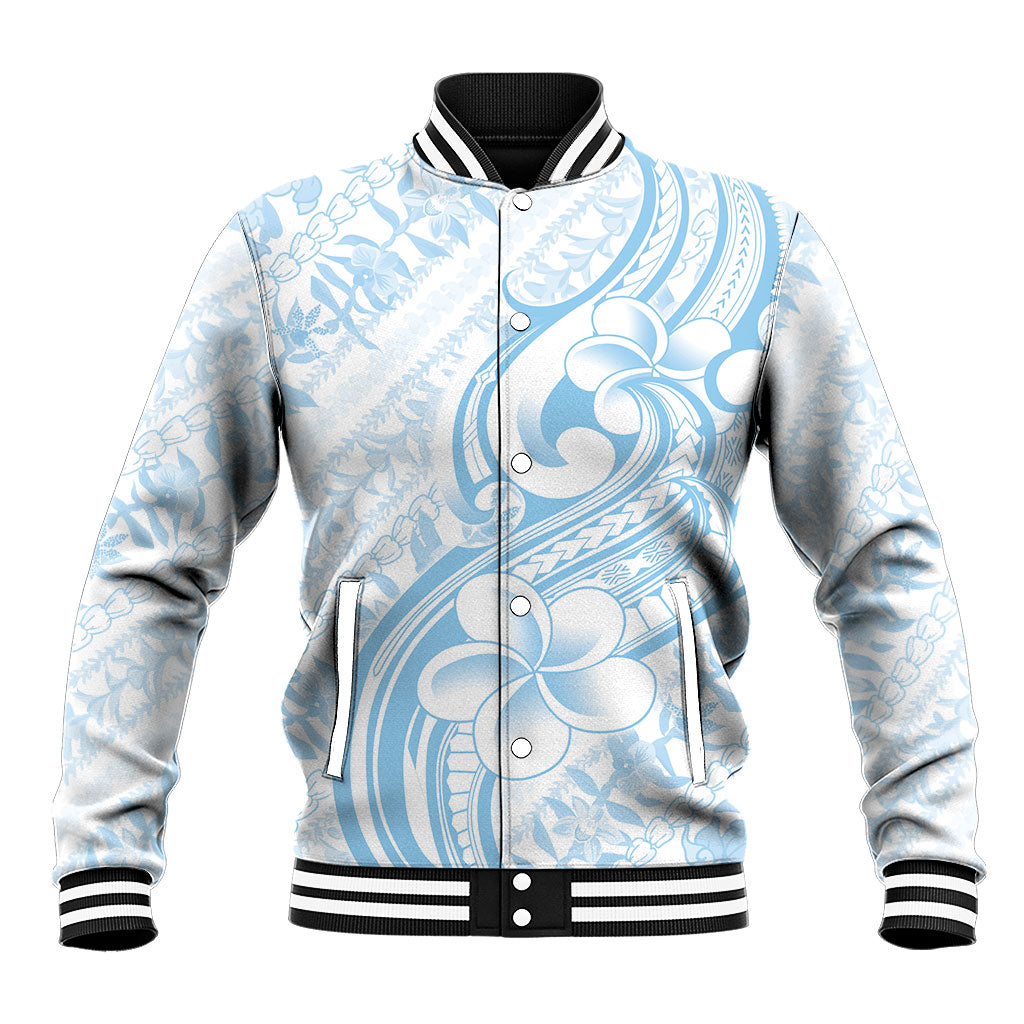 Hawaii Plumeria Lokelani Pikake Lei Baseball Jacket Uliuli Polynesian Tattoo LT9 Unisex Blue - Polynesian Pride