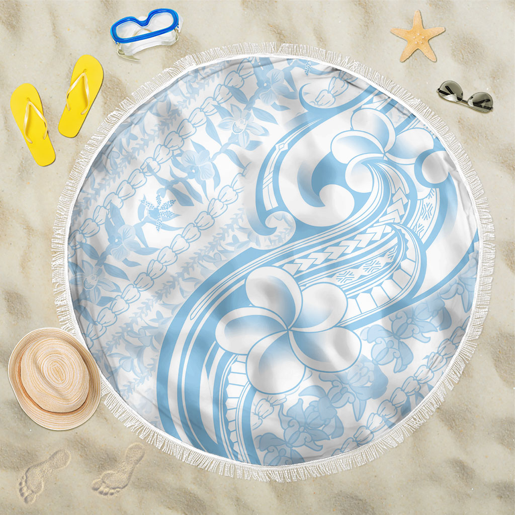 Hawaii Plumeria Lokelani Pikake Lei Beach Blanket Uliuli Polynesian Tattoo LT9 One Size 150cm Blue - Polynesian Pride
