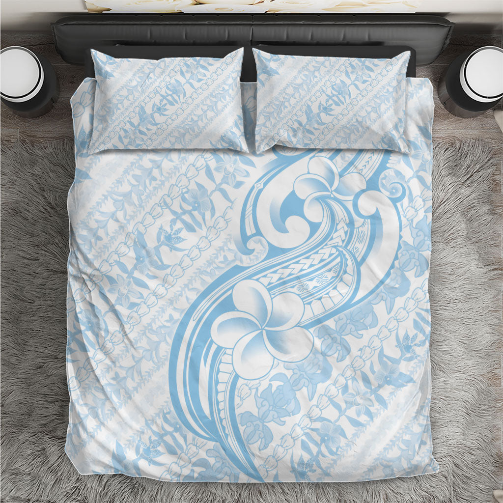 Hawaii Plumeria Lokelani Pikake Lei Bedding Set Uliuli Polynesian Tattoo LT9 Blue - Polynesian Pride