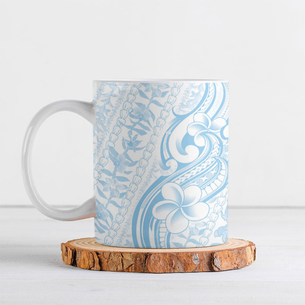 Hawaii Plumeria Lokelani Pikake Lei Ceramic Mug Uliuli Polynesian Tattoo LT9 Blue - Polynesian Pride