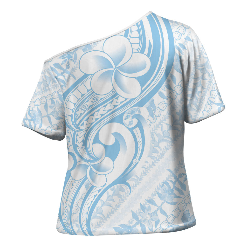 Hawaii Plumeria Lokelani Pikake Lei Cross Shoulder Shirt Uliuli Polynesian Tattoo LT9 - Polynesian Pride