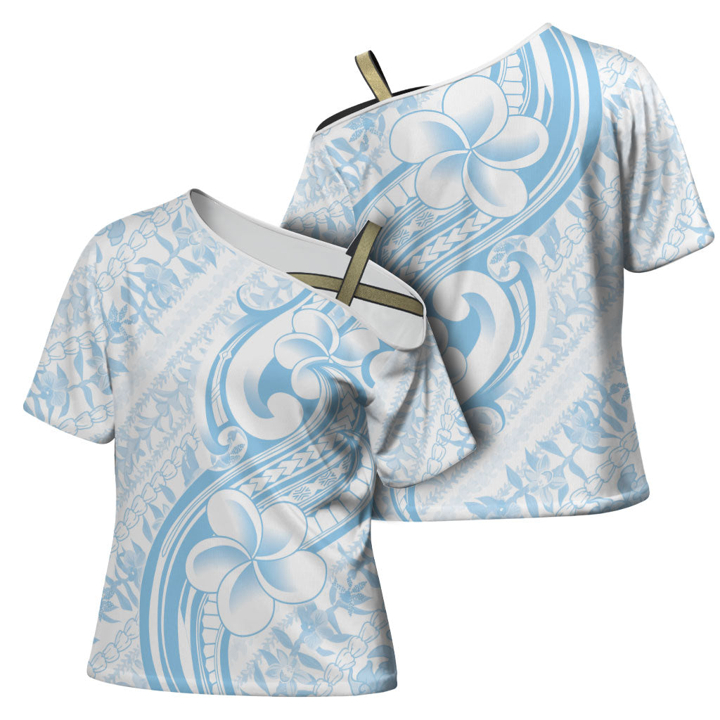 Hawaii Plumeria Lokelani Pikake Lei Cross Shoulder Shirt Uliuli Polynesian Tattoo LT9 - Polynesian Pride