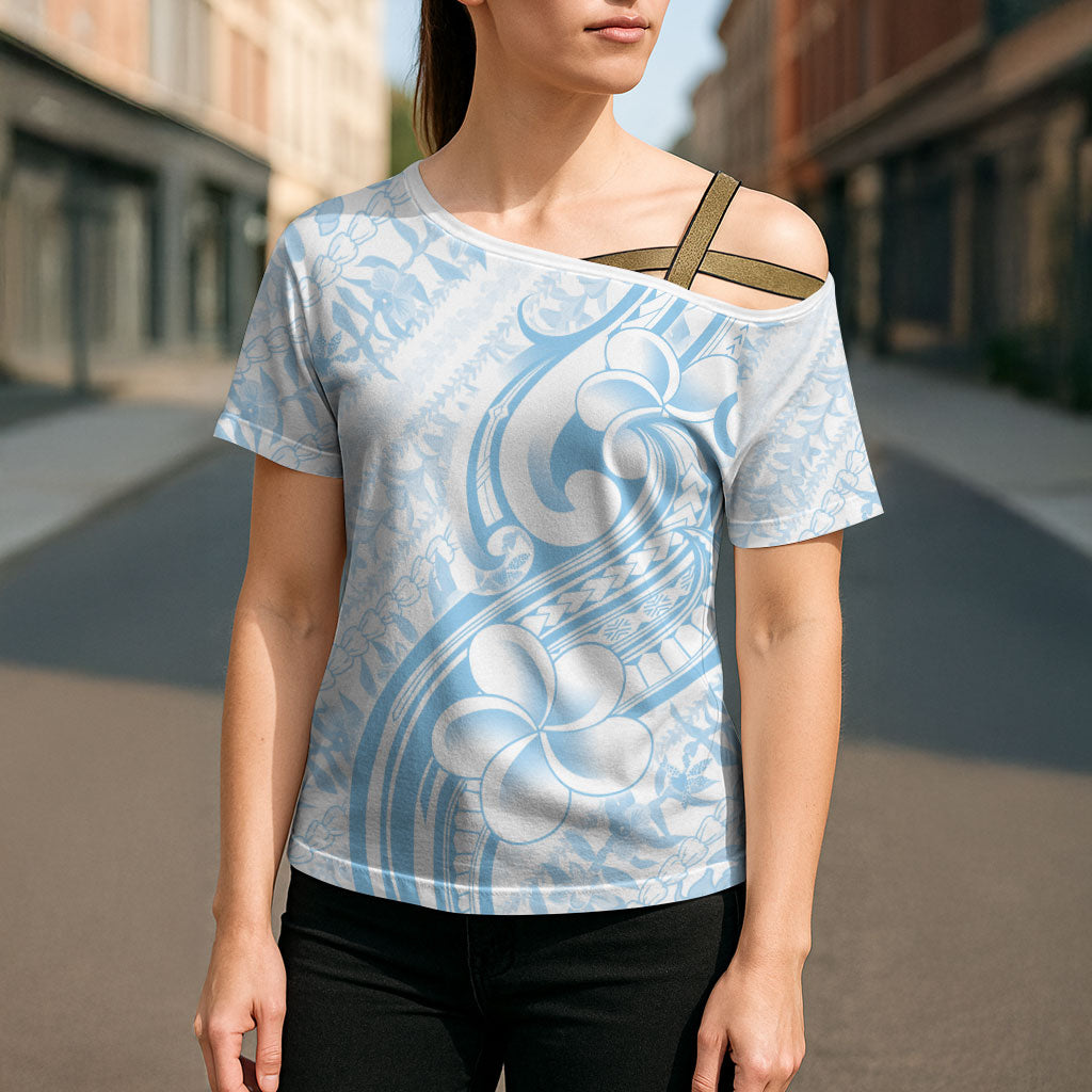 Hawaii Plumeria Lokelani Pikake Lei Cross Shoulder Shirt Uliuli Polynesian Tattoo LT9 - Polynesian Pride