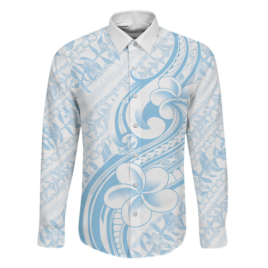 Hawaii Plumeria Lokelani Pikake Lei Family Matching Off The Shoulder Long Sleeve Dress and Hawaiian Shirt Uliuli Polynesian Tattoo