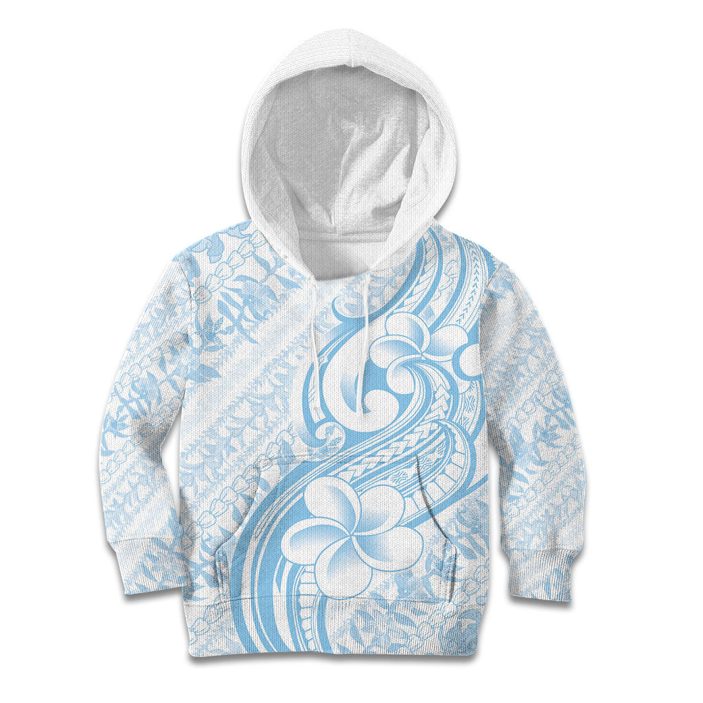 Hawaii Plumeria Lokelani Pikake Lei Kid Hoodie Uliuli Polynesian Tattoo LT9 Hoodie Blue - Polynesian Pride