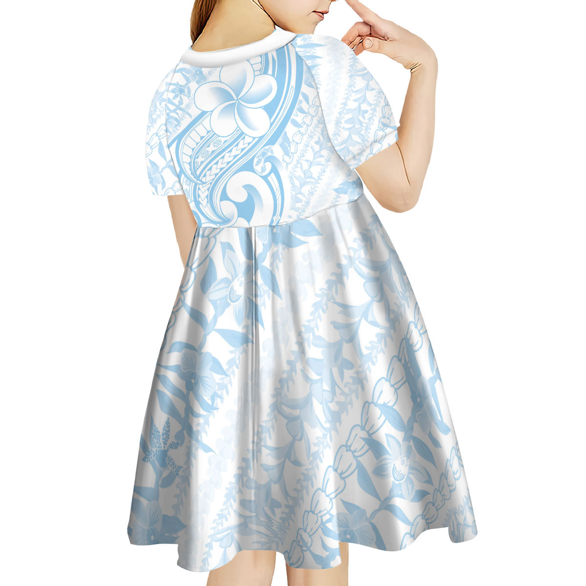 Hawaii Plumeria Lokelani Pikake Lei Kid Short Sleeve Dress Uliuli Polynesian Tattoo LT9 - Polynesian Pride