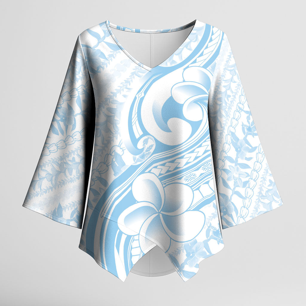 Hawaii Plumeria Lokelani Pikake Lei Kimono Sleeve Blouse Uliuli Polynesian Tattoo LT9 Female Blue - Polynesian Pride
