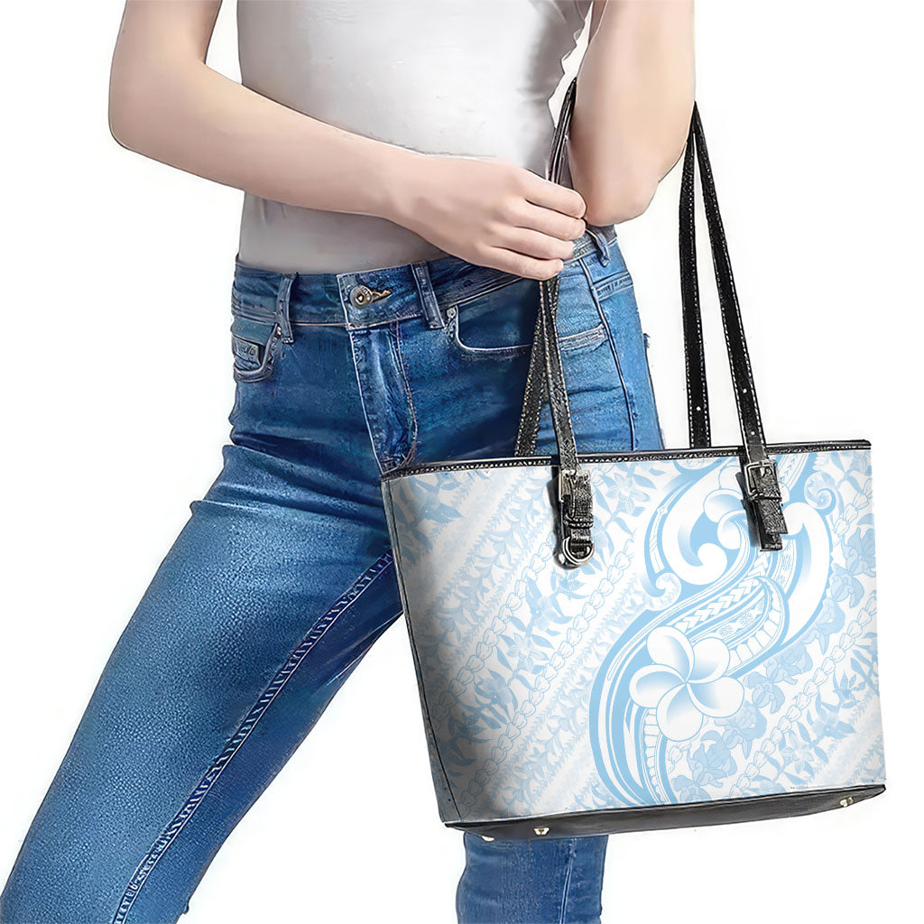 Hawaii Plumeria Lokelani Pikake Lei Leather Tote Bag Uliuli Polynesian Tattoo